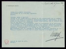 Carta de Salvador González Anaya a Emilio Cotarelo en la que acusa recibo de su nombramiento como...