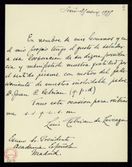 Carta de Luis Cebrián de Laveaga al director de agradecimiento por el envío del pésame por el fal...