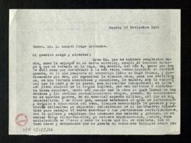 Copia de la carta de Melchor Fernández Almagro a Manuel Fraga Iribarne en la que le dice que asum...