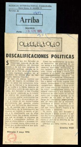 Observatorio. Descalificaciones políticas, por Cristóbal Páez