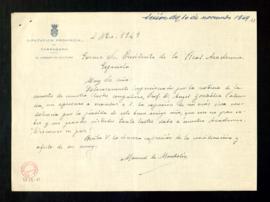 Carta de Manuel de Montoliu, asesor de Cultura de la Diputación Provincial de Tarragona, en la qu...