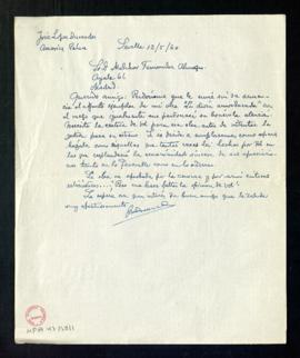 Carta de José López Durendes a Melchor Fernández Almagro con la que le envía un ejemplar de su ob...
