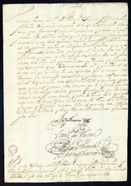 Orden del marqués de Villena del abono a Vincencio Squarzafigo de 1695 reales y 14 maravedís de v...
