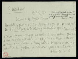 Carta de Luis Barreda a Emilio Cotarelo en la que le recuerda que le envíe los Boletines que le f...