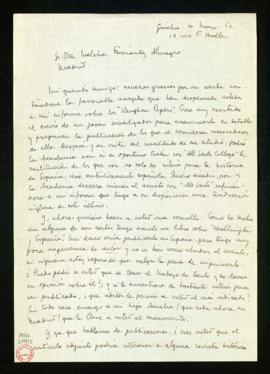 Carta de Pablo de Azcárate a Melchor Fernández Almagro en la que le agradece su carta sobre la fa...