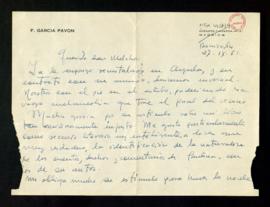 Carta de Francisco García Pavón a Melchor Fernández Almagro en la que le agradece el artículo sob...