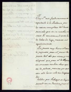 Carta del marqués de Santa Cruz a Manuel de Lardizábal y Uribe en la que agradece la remisión de ...