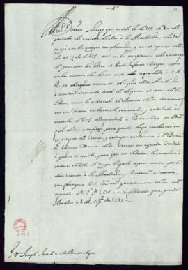 Minuta de la carta [de Vincencio Squarzafigo] a José de Montealegre en la que le comunica el agra...