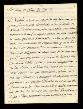 Copia manuscrita del capítulo II de la Historia de Nueva España de Antonio de Solís y Rivadeneyra
