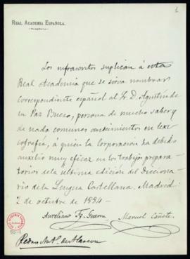 Propuesta de Agustín de la Paz Bueso como académico correspondiente español