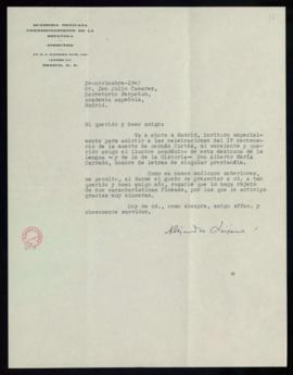 Carta de Alejandro Quijano, director de la Academia Mexicana, a Julio Casares, secretario de la R...