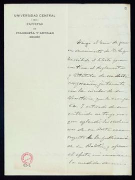 Carta de Marciano Gaspar Remiro al secretario [Emilio Cotarelo] en la que acusa recibo del ejempl...