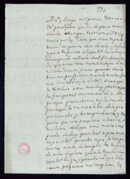 Carta de Miguel Gutiérrez de Valdivia a Vincencio Squarzafigo en la que le agradece que haya mand...