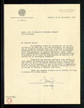 Carta de Jesús Fueyo, director del Instituto de Estudios Políticos, a Melchor Fernández Almagro e...