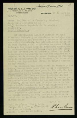 Carta de C. F. Adolf van Dam a Julio Casares en la que manifiesta el estado de agotamiento en el ...
