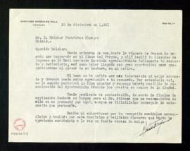 Carta de Santiago González Sola a Melchor Fernández Almagro en la que le agradece el envío de su ...