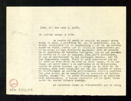 Copia de la carta de Melchor Fernández Almagro a Luis A. Bolín en la que le dice que puede contar...
