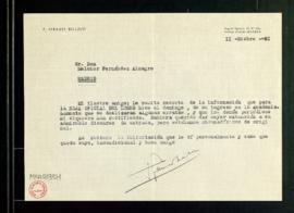 Carta de Francisco Ferrari Billoch a Melchor Fernández Almagro con la que le remite un recorte de...