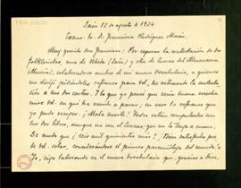 Carta de Antonio Alcalá Venceslada a Francisco Rodríguez Marín con la que le manda diez refranes ...