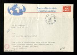 Telegrama de Alejandro Gallinal, embajador de Uruguay en la Santa Sede, en la que expresa su preo...