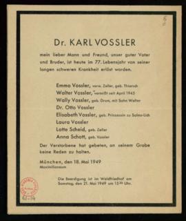 Recordatorio de la muerte de Karl Vossler