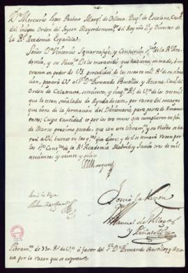 Orden del marqués de Villena de libramiento a favor de Fernando Bustillos y Azcona de 750 reales ...