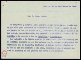 Minuta de la carta de Lorenzo García a Pedro Lemus en la que le indica que sus cartas pasarán a l...