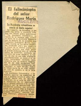 Recorte de prensa de El Alcázar con la noticia El fallecimiento del señor Rodríguez Marín. La Aca...