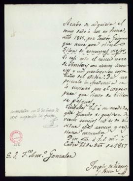 Carta de José Vargas Ponce a Fran[cis]co Ant[oni]o González en la que le comunica que ha adquirid...