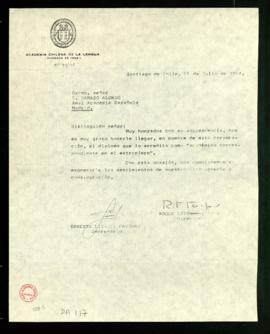 Oficio del Ernesto Livacic y Roque Esteban Scarpa, secretario y director de la Academia Chilena d...