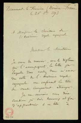 Carta de Achille Millien al secretario [Manuel Tamayo y Baus] de traslado del agradecimiento a la...