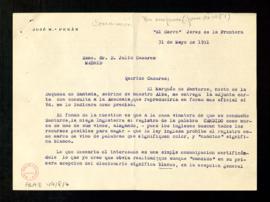 Carta de José María Pemán a Julio Casares con la que le remite la petición del marqués de Santurc...