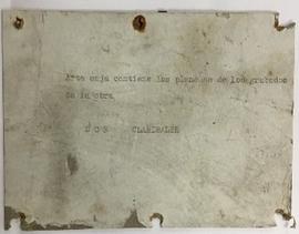 Etiqueta de la caja que contenía las planchas de la edición facsímil de la obra Don Claribalte