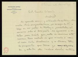 Carta de Julián Ribera a Emilio Cotarelo en la que le comunica que Asin le ha preguntado por los ...