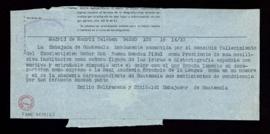 Telegrama de Emilio Beltranena y Sinibaldi, embajador de Guatemala, a Rafael Lapesa, secretario d...