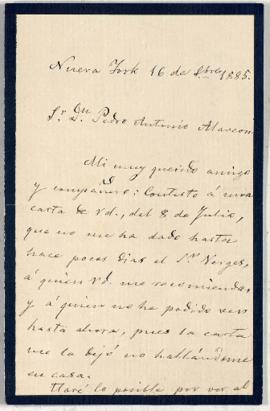 Carta de Juan Valera a Pedro Antonio de Alarcón en la que confirma que recibirá a su recomendado ...