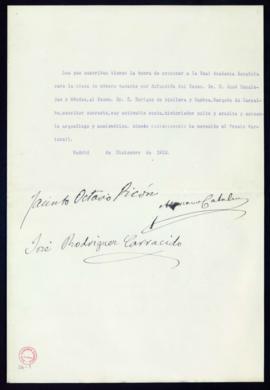 Propuesta de Jacinto Octavio Picón, Mariano Catalina y José Rodríguez Carracido de la candidatura...