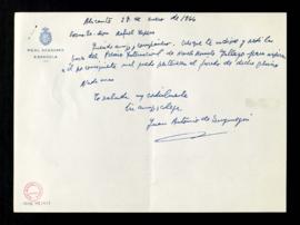 Carta de Juan Antonio de Zunzunegui a Rafael Lapesa en la que le informa de que no puede pertenec...