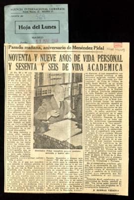 Recorte del diario Hoja del Lunes con el artículo Noventa y nueve años de vida personal y sesenta...