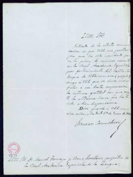 Carta de Francisco Commelerán al secretario, Manuel Tamayo y Baus, de agradecimiento a la Academi...