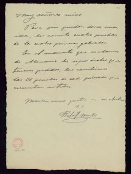 Carta de Rafael Montes con la que remite cuatro pruebas de las cuatro primeras galeradas