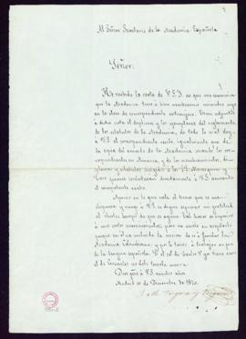 Carta de José María Vergara y Vergara al secretario en la que acusa recibo de su nombramiento com...
