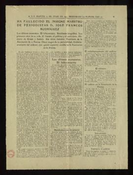 Páginas 31-34 del diario ABC de 14 de julio de 1924, con la noticia del fallecimiento de José Fra...