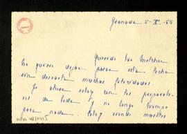 Carta de Pilar [Azpitarte] a Melchor Fernández Almagro en la que le felicita por su santo