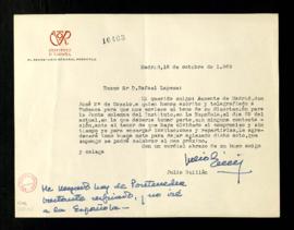 Carta del secretario general perpetuo del Instituto de España, Julio Guillén, a Rafael Lapesa par...