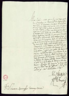 Carta del conde de Torrepalma [Pedro Verdugo de Albornoz Ursúa] a Vincencio Squarzafigo sobre las...