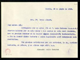 Copia sin firma de la carta del secretario a Irene Albert en la que le pregunta si su tío, Luis F...