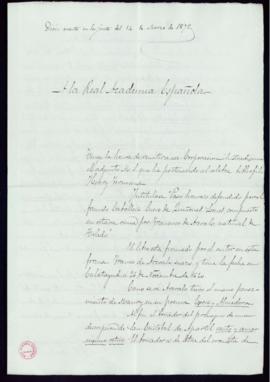 Carta de Adolfo de Castro con la que adjunta el manuscrito Paso honroso defendido por el famoso c...