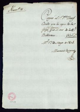 Nota del pago a José Conde por la copia de la Gaya de Segovia que se sacó de la Real Biblioteca