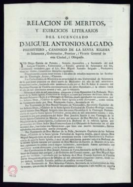 Relación de méritos y ejercicios literarios del licenciado D. Miguel Antonio Salgado